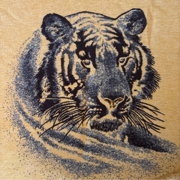 Orion Biederlack Fleece blanket reversible Tiger Profile & Print 53” x 72” USA - Picture 7 of 8